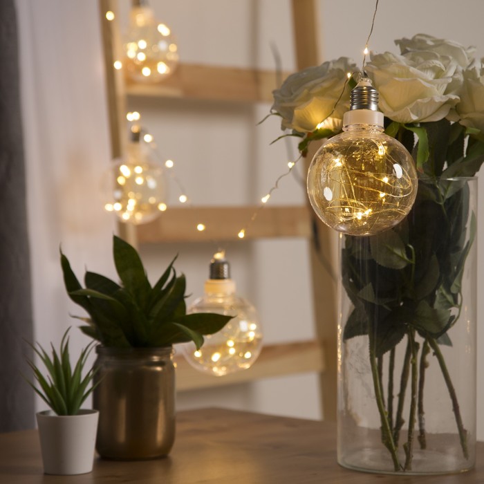 НИТЬ "Лампочки" 2 м, 6 х10 см, 100 LED-12V, адаптер в комплекте, ТЕПЛЫЙ БЕЛЫЙ