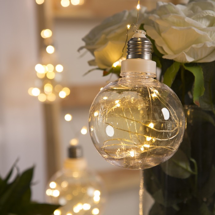 НИТЬ "Лампочки" 2 м, 6 х10 см, 100 LED-12V, адаптер в комплекте, ТЕПЛЫЙ БЕЛЫЙ