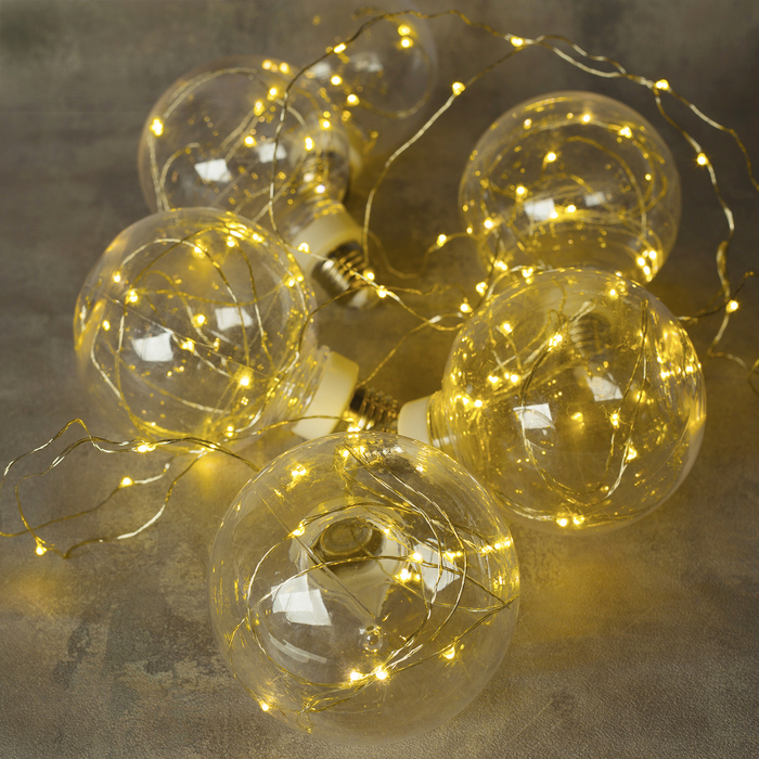 НИТЬ "Лампочки" 2 м, 6 х10 см, 100 LED-12V, адаптер в комплекте, ТЕПЛЫЙ БЕЛЫЙ