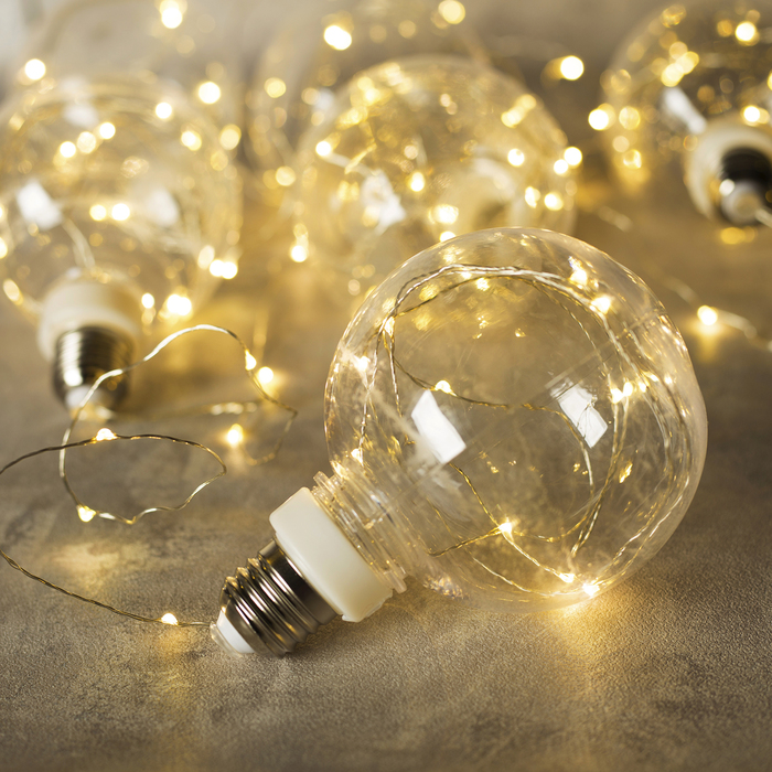 НИТЬ "Лампочки" 2 м, 6 х10 см, 100 LED-12V, адаптер в комплекте, ТЕПЛЫЙ БЕЛЫЙ