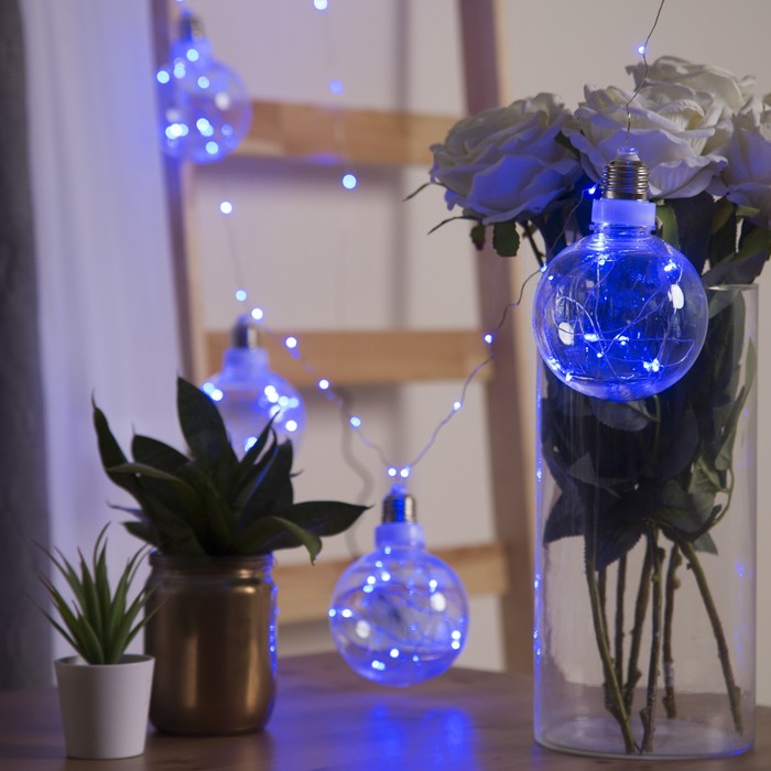 НИТЬ "Лампочки" 2 м, 6 х10 см, 100 LED-12V, адаптер в комплекте, СИНИЙ