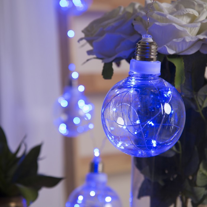 НИТЬ "Лампочки" 2 м, 6 х10 см, 100 LED-12V, адаптер в комплекте, СИНИЙ