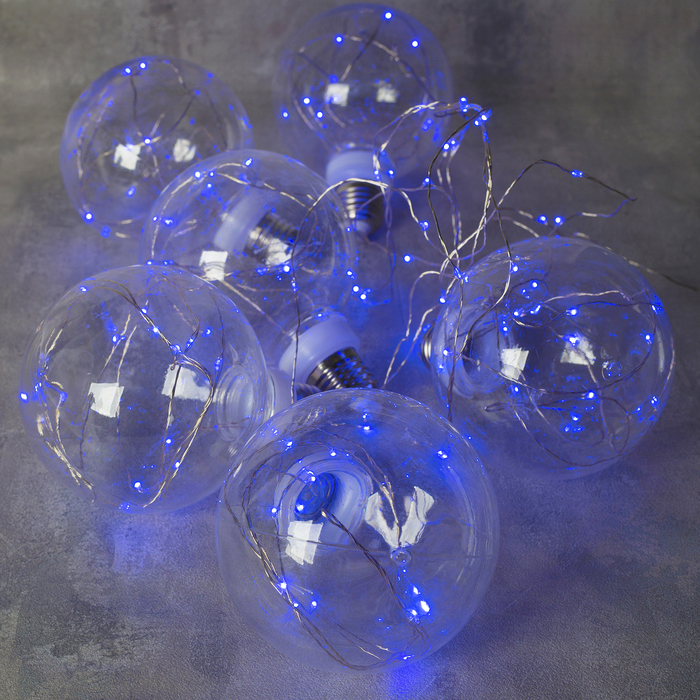 НИТЬ "Лампочки" 2 м, 6 х10 см, 100 LED-12V, адаптер в комплекте, СИНИЙ