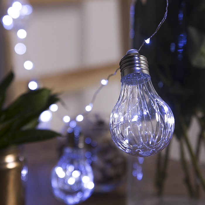 НИТЬ "Лампочки объемные" 10 шт, 100 LED-12V, адаптер в комплекте, БЕЛЫЙ