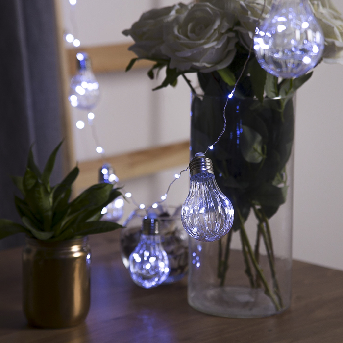 НИТЬ "Лампочки объемные" 10 шт, 100 LED-12V, адаптер в комплекте, БЕЛЫЙ