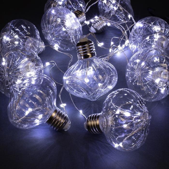 НИТЬ "Фонарики" 10 шт, 100 LED-12V, адаптер в комплекте, БЕЛЫЙ
