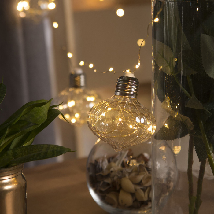 НИТЬ "Фонарики" 10 шт, 100 LED-12V, адаптер в комплекте, ТЕПЛЫЙ БЕЛЫЙ