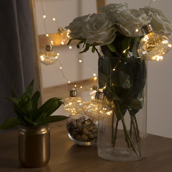 НИТЬ "Фонарики" 10 шт, 100 LED-12V, адаптер в комплекте, ТЕПЛЫЙ БЕЛЫЙ