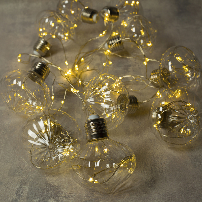 НИТЬ "Фонарики" 10 шт, 100 LED-12V, адаптер в комплекте, ТЕПЛЫЙ БЕЛЫЙ