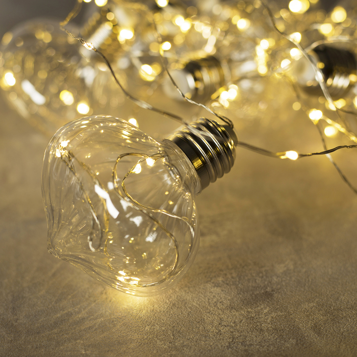 НИТЬ "Фонарики" 10 шт, 100 LED-12V, адаптер в комплекте, ТЕПЛЫЙ БЕЛЫЙ