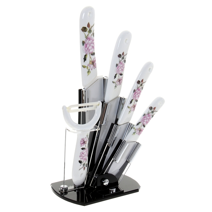 Набор 4 предмета: 4 ножа 15/12,5/10,5/7,5 см, на подставке "Розарий" УЦЕНКА