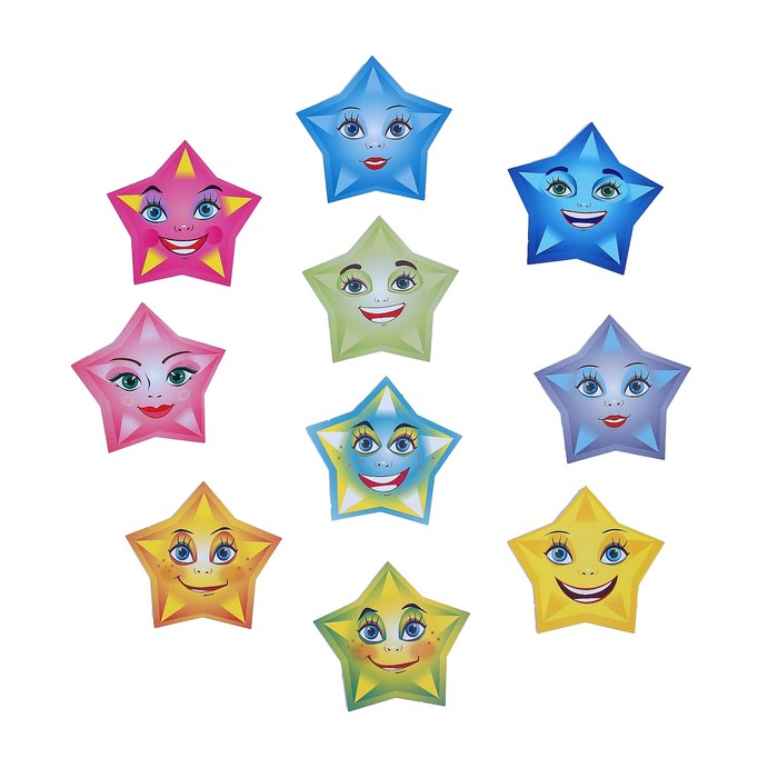 Поощрительные смайлики &quot;Звездочки&quot; 10 видов по 10 шт., 40 х 40 мм