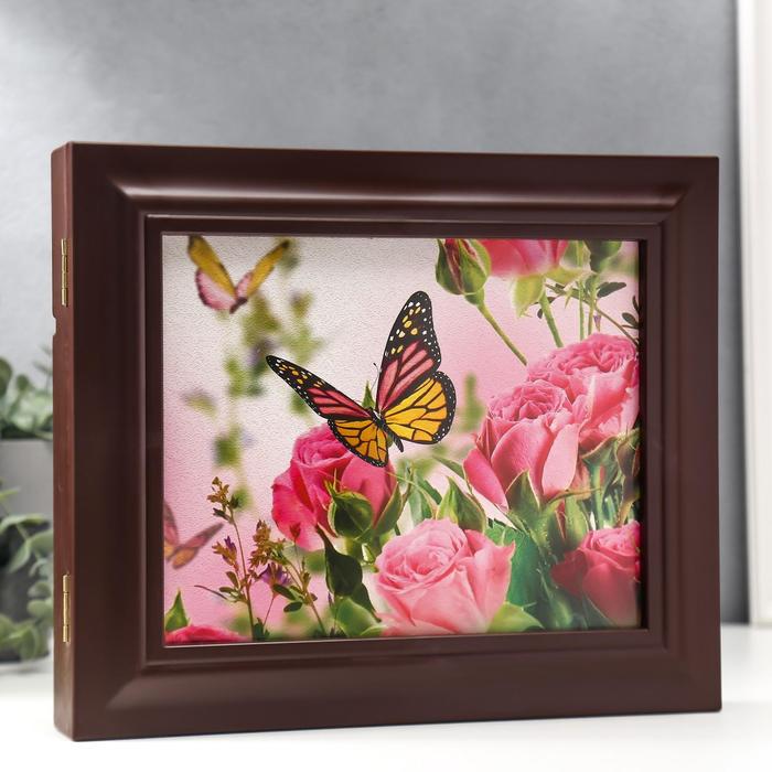 Ключница "Бабочка в цветах" Орех 26х31х4,5 см