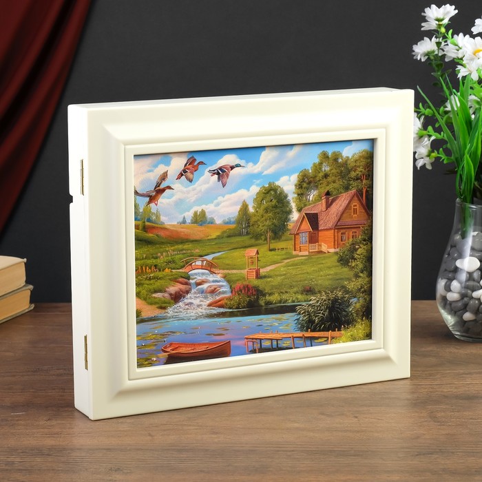 Ключница "Дом у озера" Слоновая кость 26х31х4,5 см