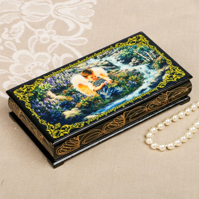 Шкатулка-купюрница «Ангелочки. Вид 2», лаковая миниатюра, 9х17 см