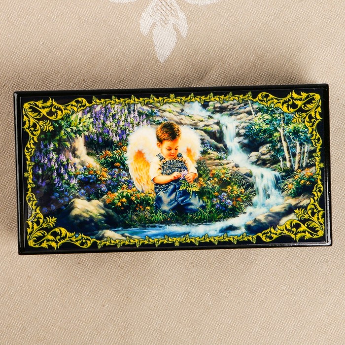 Шкатулка-купюрница «Ангелочки. Вид 2», лаковая миниатюра, 9х17 см