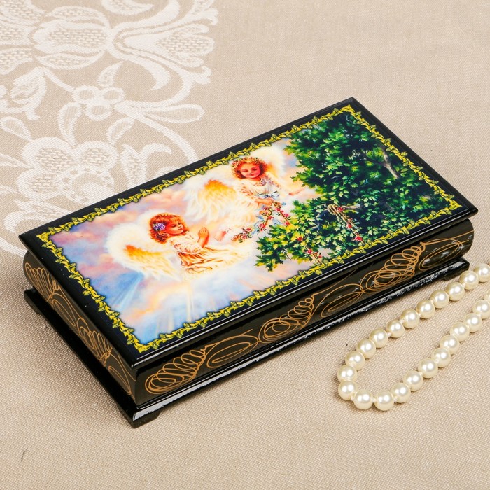 Шкатулка-купюрница «Ангелочки. Вид 3», лаковая миниатюра, 9х17 см