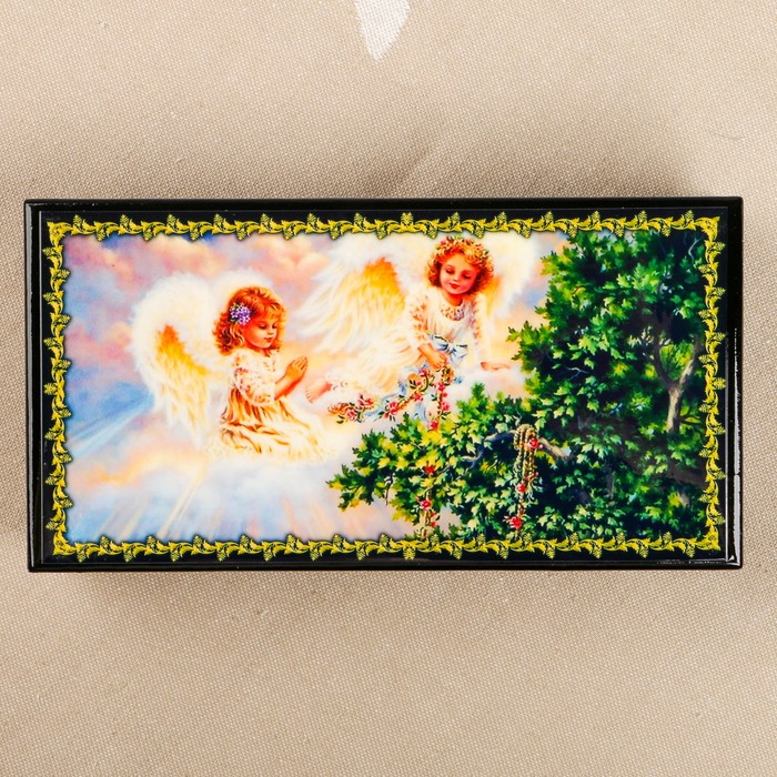 Шкатулка-купюрница «Ангелочки. Вид 3», лаковая миниатюра, 9х17 см