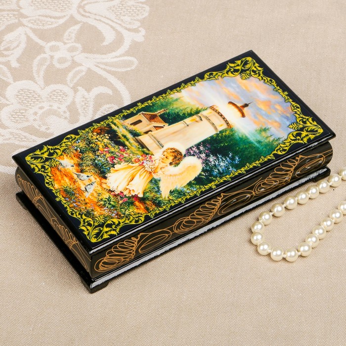 Шкатулка-купюрница «Ангелочки. Вид 12», лаковая миниатюра, 9х17 см