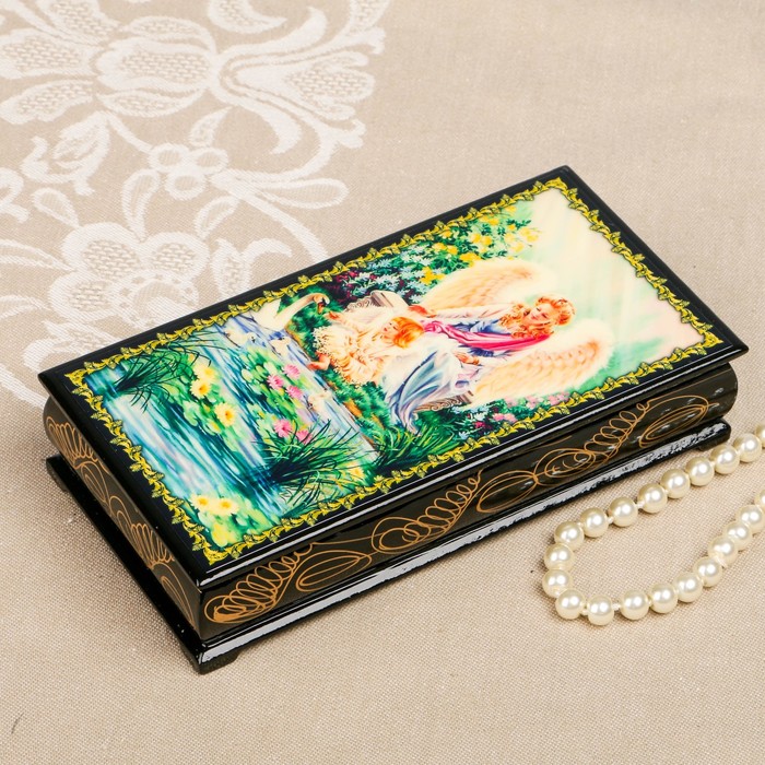 Шкатулка-купюрница «Ангелочки. Вид 16», лаковая миниатюра, 9х17 см