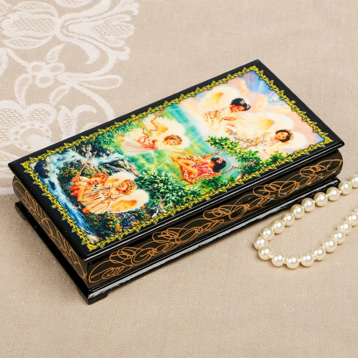 Шкатулка-купюрница «Ангелочки. Вид 18», лаковая миниатюра, 9х17 см