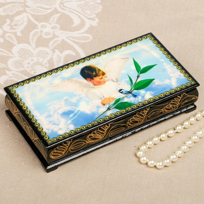 Шкатулка-купюрница «Ангелочки. Вид 22», лаковая миниатюра, 9х17 см