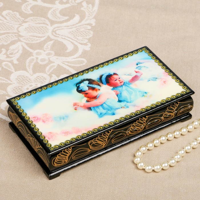 Шкатулка-купюрница «Ангелочки. Вид 25», лаковая миниатюра, 9х17 см