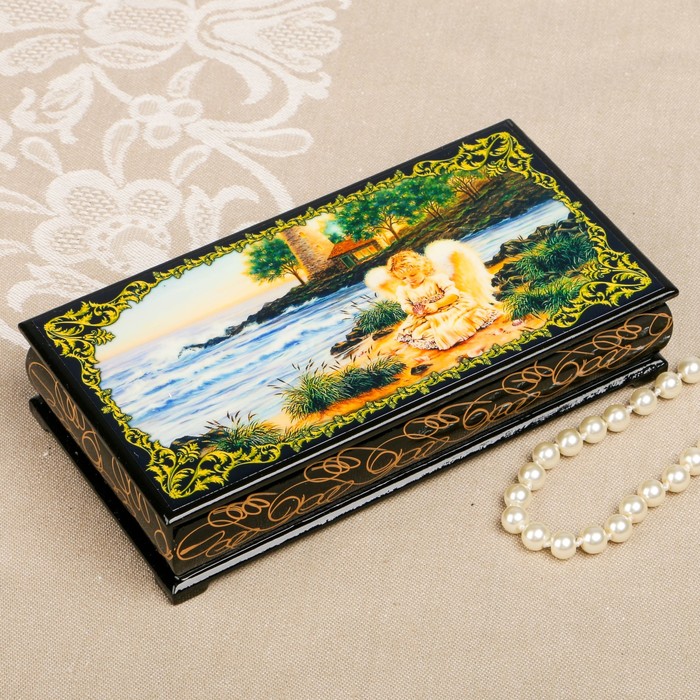 Шкатулка-купюрница «Ангелочки. Вид 27», лаковая миниатюра, 9х17 см