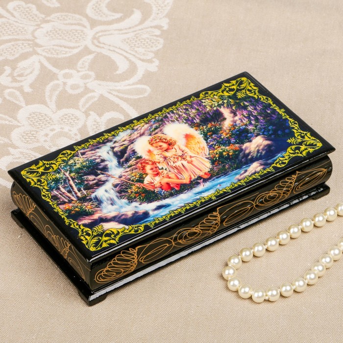 Шкатулка-купюрница «Ангелочки. Вид 28», лаковая миниатюра, 9х17 см