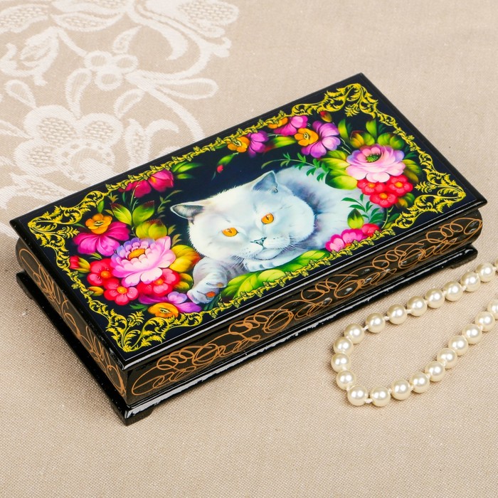 Шкатулка-купюрница «Кошки. Вид 7», лаковая миниатюра, 9х17 см