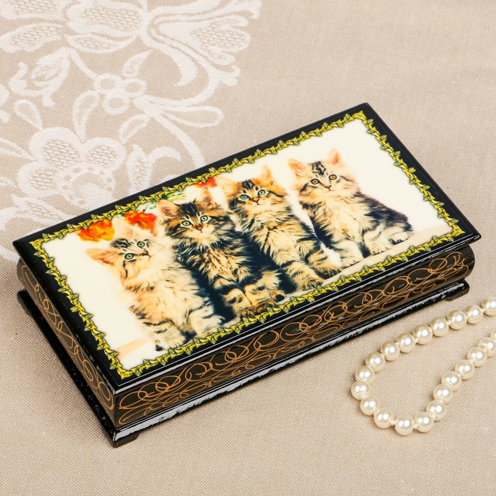Шкатулка-купюрница «Кошки. Вид 14», лаковая миниатюра, 9х17 см