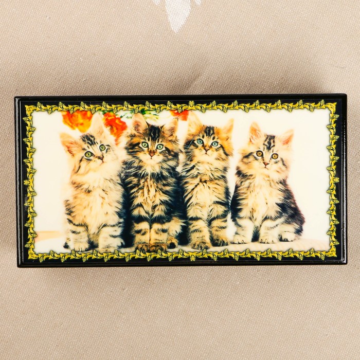 Шкатулка-купюрница «Кошки. Вид 14», лаковая миниатюра, 9х17 см