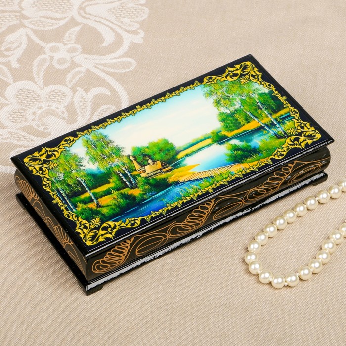 Шкатулка-купюрница «Летняя природа. Вид 1», лаковая миниатюра, 9х17 см