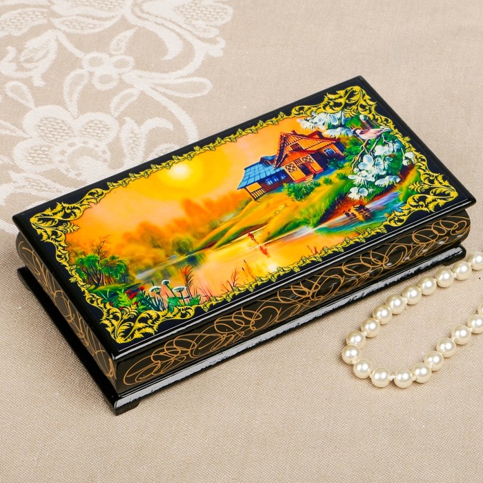 Шкатулка-купюрница «Летняя природа. Вид 4», лаковая миниатюра, 9х17 см