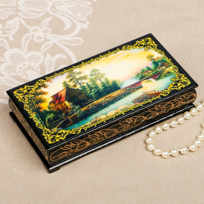 Шкатулка-купюрница «Летняя природа. Вид 5», лаковая миниатюра, 9х17 см