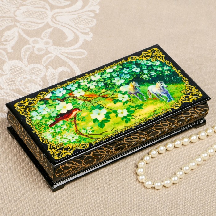 Шкатулка-купюрница «Летняя природа. Вид 7», лаковая миниатюра, 9х17 см