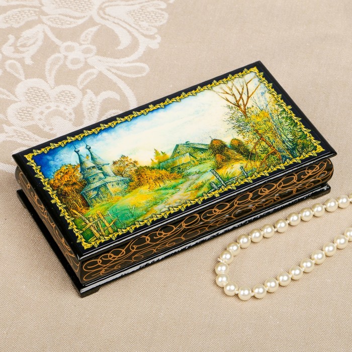 Шкатулка-купюрница «Летняя природа. Вид 8», лаковая миниатюра, 9х17 см