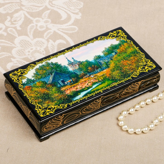 Шкатулка-купюрница «Летняя природа. Вид 10», лаковая миниатюра, 9х17 см