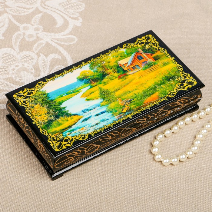 Шкатулка-купюрница «Летняя природа. Вид 18», лаковая миниатюра, 9х17 см