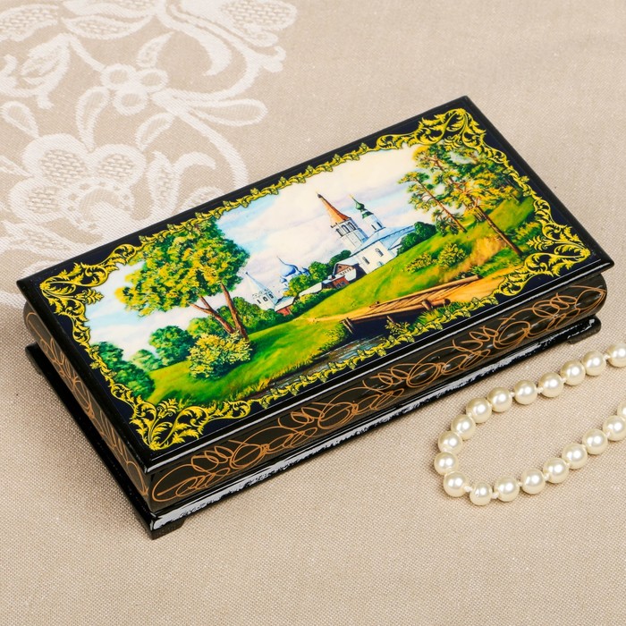 Шкатулка-купюрница «Летняя природа. Вид 19», лаковая миниатюра, 9х17 см