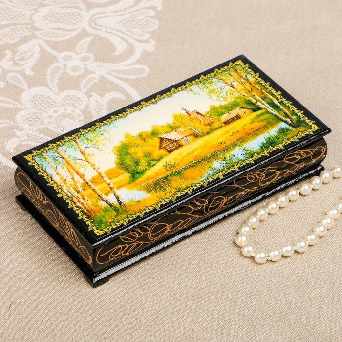 Шкатулка-купюрница «Летняя природа. Вид 21», лаковая миниатюра, 9х17 см