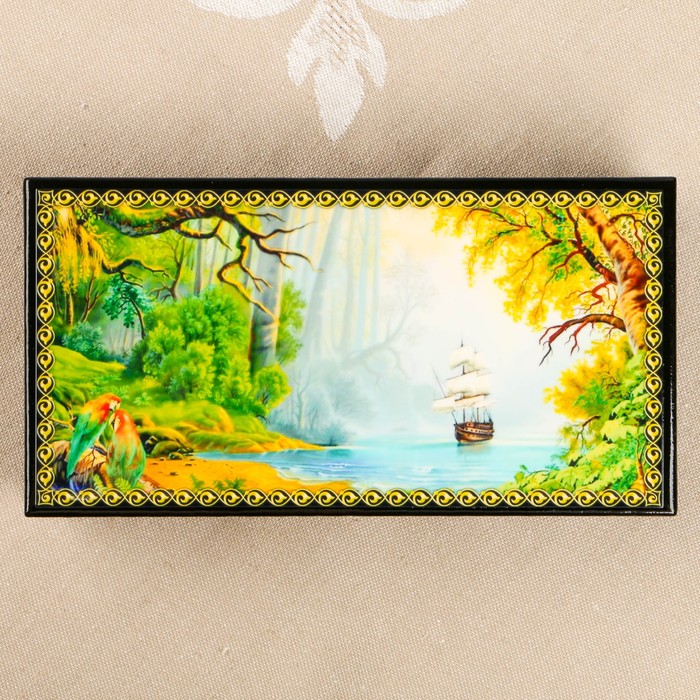 Шкатулка-купюрница «Летняя природа. Вид 22», лаковая миниатюра, 9х17 см