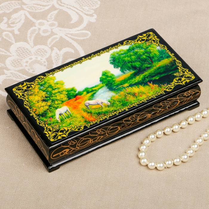 Шкатулка-купюрница «Летняя природа. Вид 24», лаковая миниатюра, 9х17 см