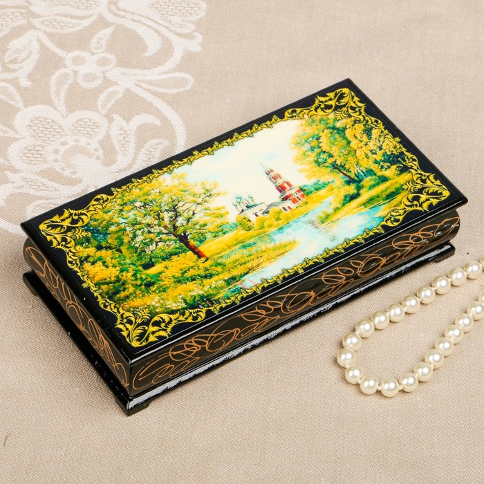 Шкатулка-купюрница «Летняя природа. Вид 26», лаковая миниатюра, 9х17 см