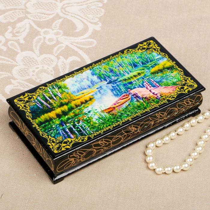 Шкатулка-купюрница «Летняя природа. Вид 30», лаковая миниатюра, 9х17 см