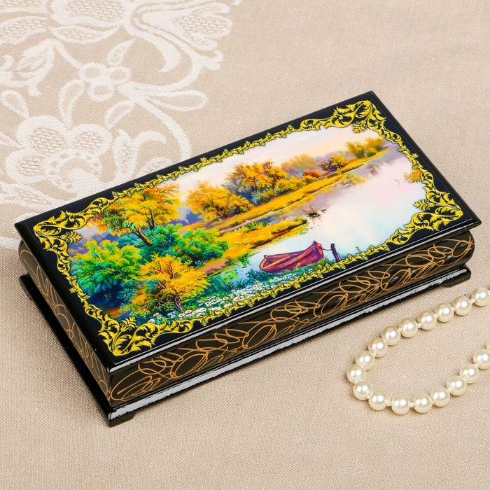 Шкатулка-купюрница «Летняя природа. Вид 31», лаковая миниатюра, 9х17 см