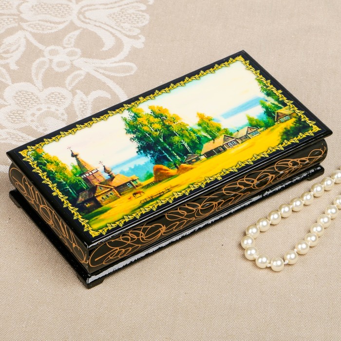 Шкатулка-купюрница «Летняя природа. Вид 36», лаковая миниатюра, 9х17 см