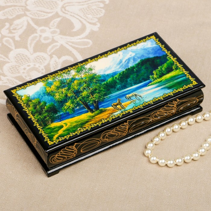 Шкатулка-купюрница «Летняя природа. Вид 39», лаковая миниатюра, 9х17 см