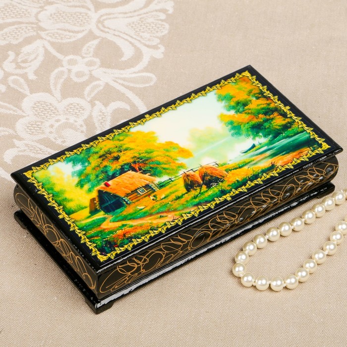 Шкатулка-купюрница «Летняя природа. Вид 43», лаковая миниатюра, 9х17 см