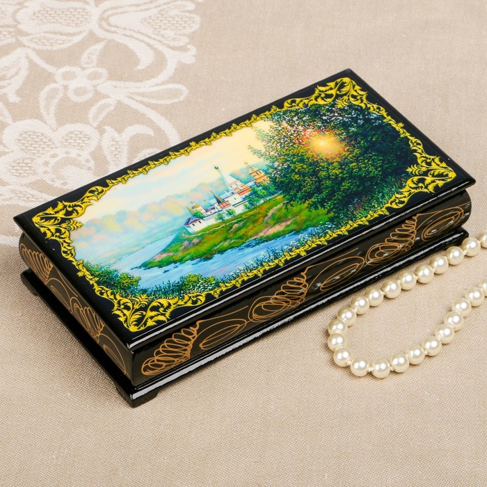 Шкатулка-купюрница «Летняя природа. Вид 45», лаковая миниатюра, 9х17 см